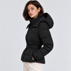 Women's Hooded Puffer Jacket – Belted Warm Winter Jacket