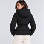Women's Hooded Puffer Jacket – Belted Warm Winter Jacket