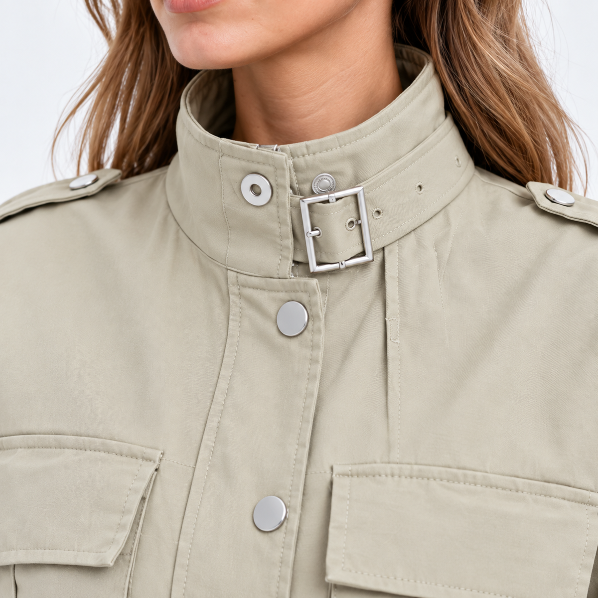 Women’s Utility Jacket Cropped Long Sleeve Multi Pocket