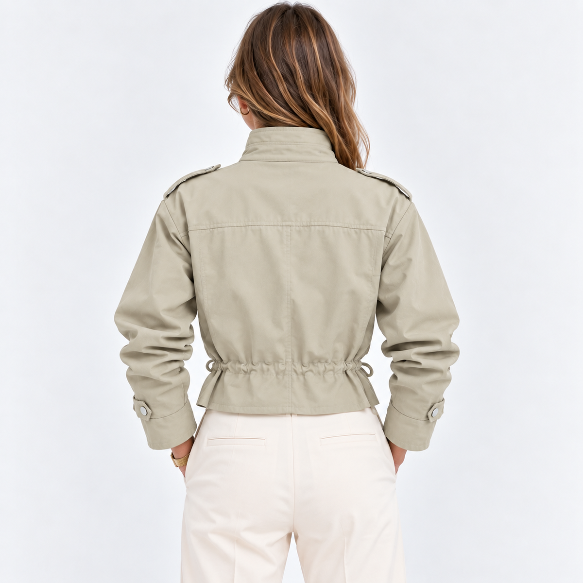 Women’s Utility Jacket Cropped Long Sleeve Multi Pocket