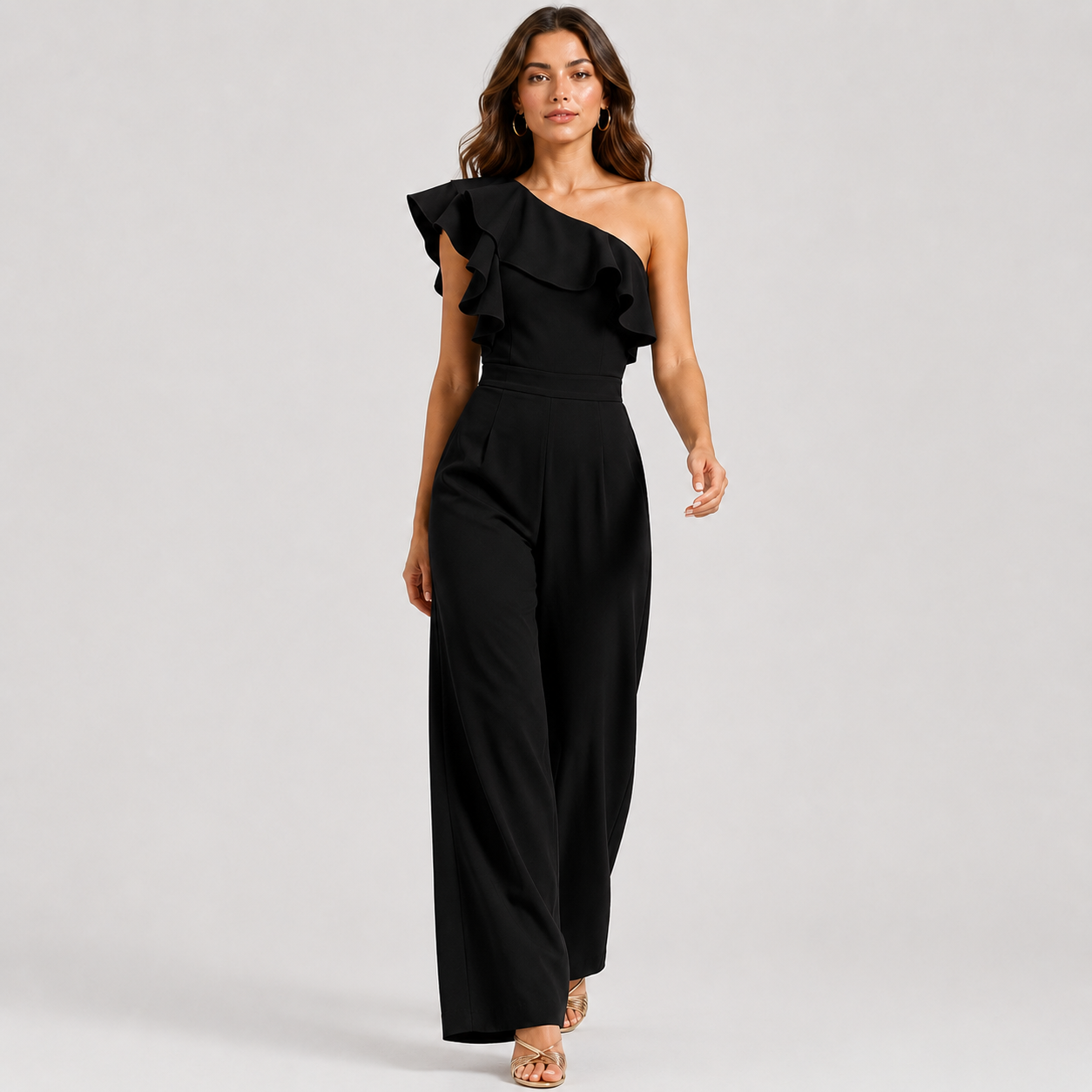 Women's One Shoulder Jumpsuit Ruffle High Waist Elegant