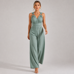 Women's Halter Jumpsuit Backless V Neck Wide Leg