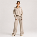 Women's Classic Two Piece Set Polo Sweater Wide Leg Pants
