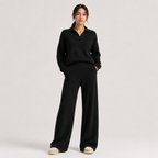 Women's Classic Two Piece Set Polo Sweater Wide Leg Pants