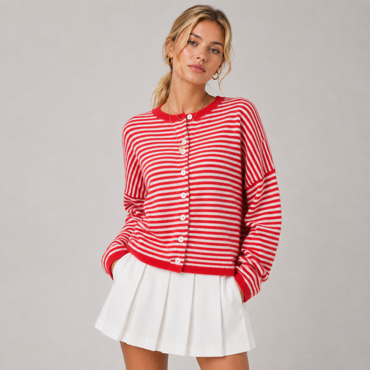 Women's Striped Knitwear Cardigan Relaxed Fit Sweater