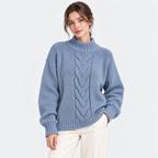 Women’s Cable Knit Sweater High Neck Warm Winter Pullover