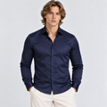 Men's navy blue long sleeve button-down shirt with classic collar and slim fit