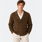 Men's Double Breasted Knit Cardigan – Lapel Collar Sweater