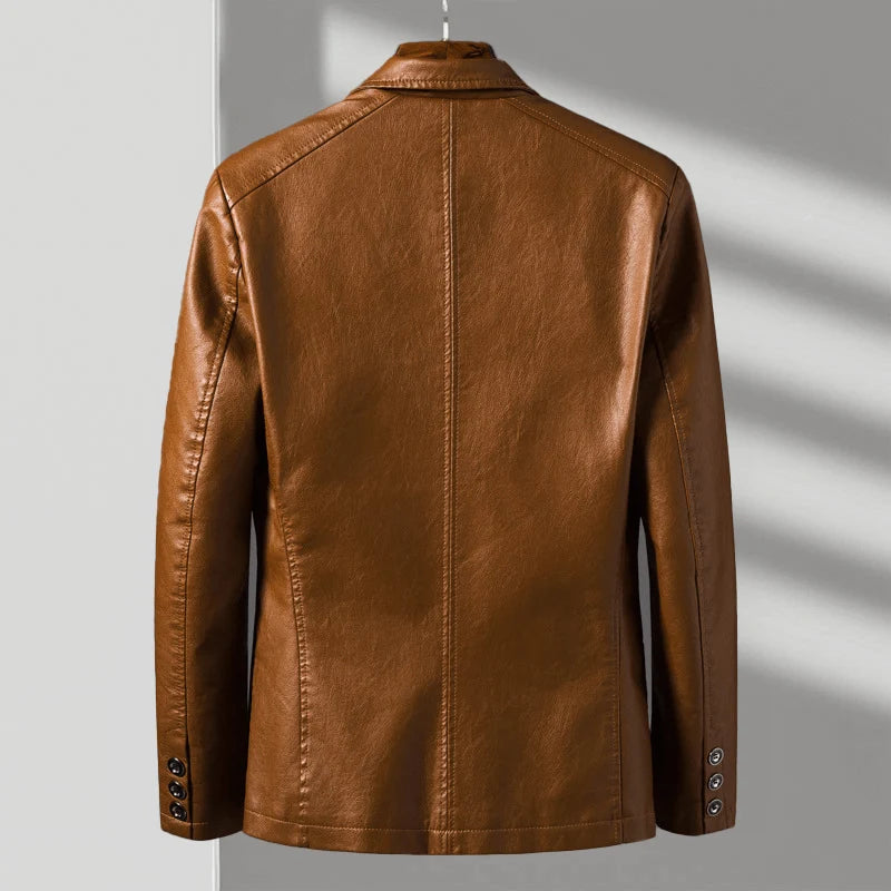 Brown leather jacket on a gray background