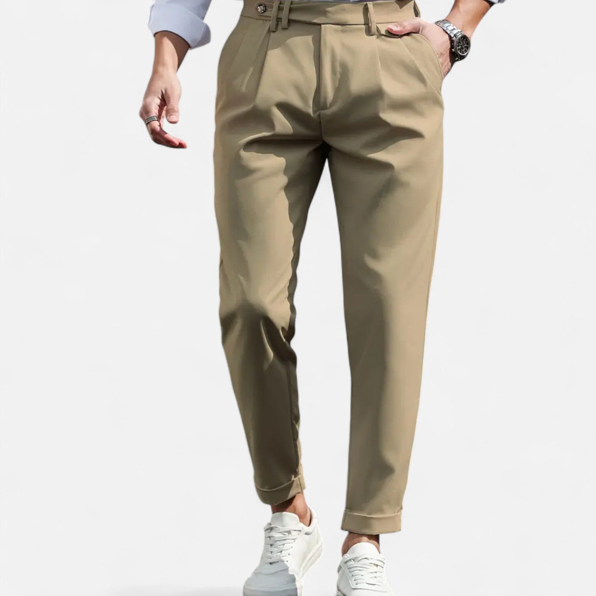 Belcien | Men’s Slim-Fit Pleated Suit Trousers