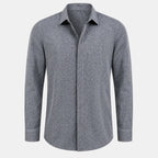 Gray button-up shirt on a white background