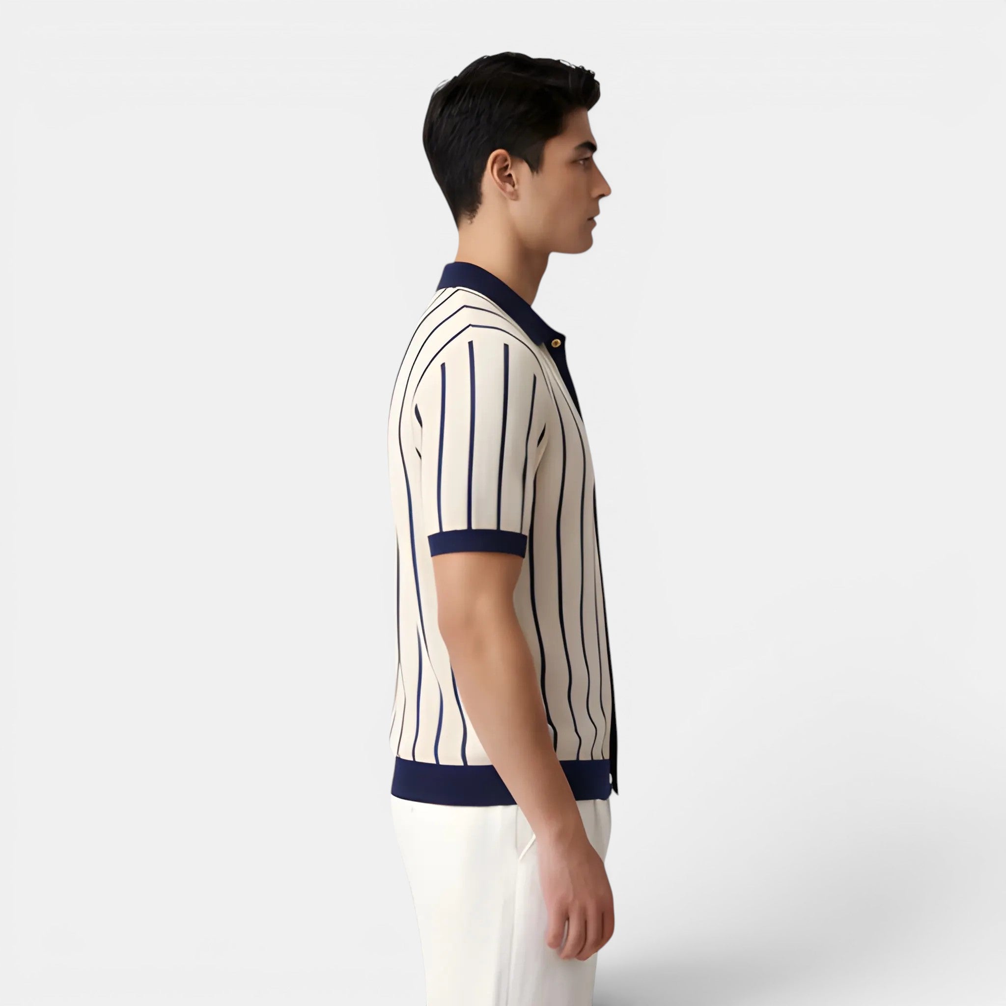 Belcien - Men’s Striped Knit Polo Shirt