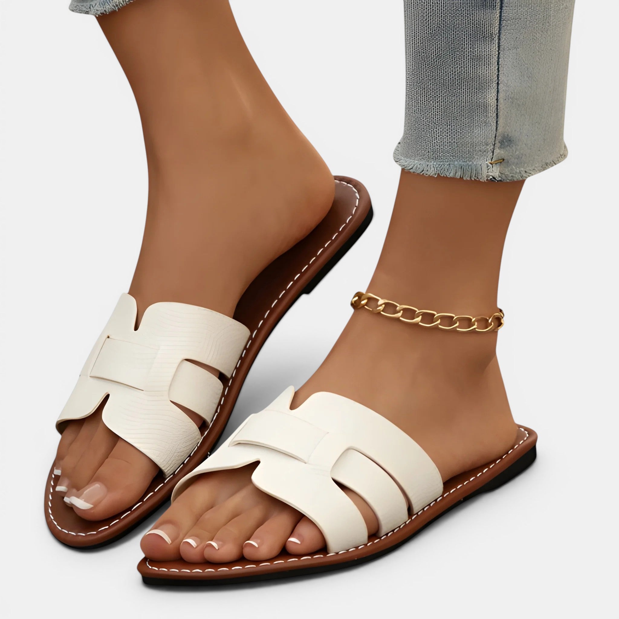 Belcien - Women’s Leather Cushioned Slide Sandals