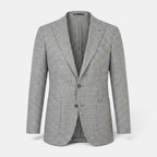 Men's gray houndstooth blazer with a classic two-button design.