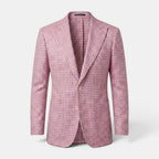 Men's pink houndstooth blazer with a classic two-button design.