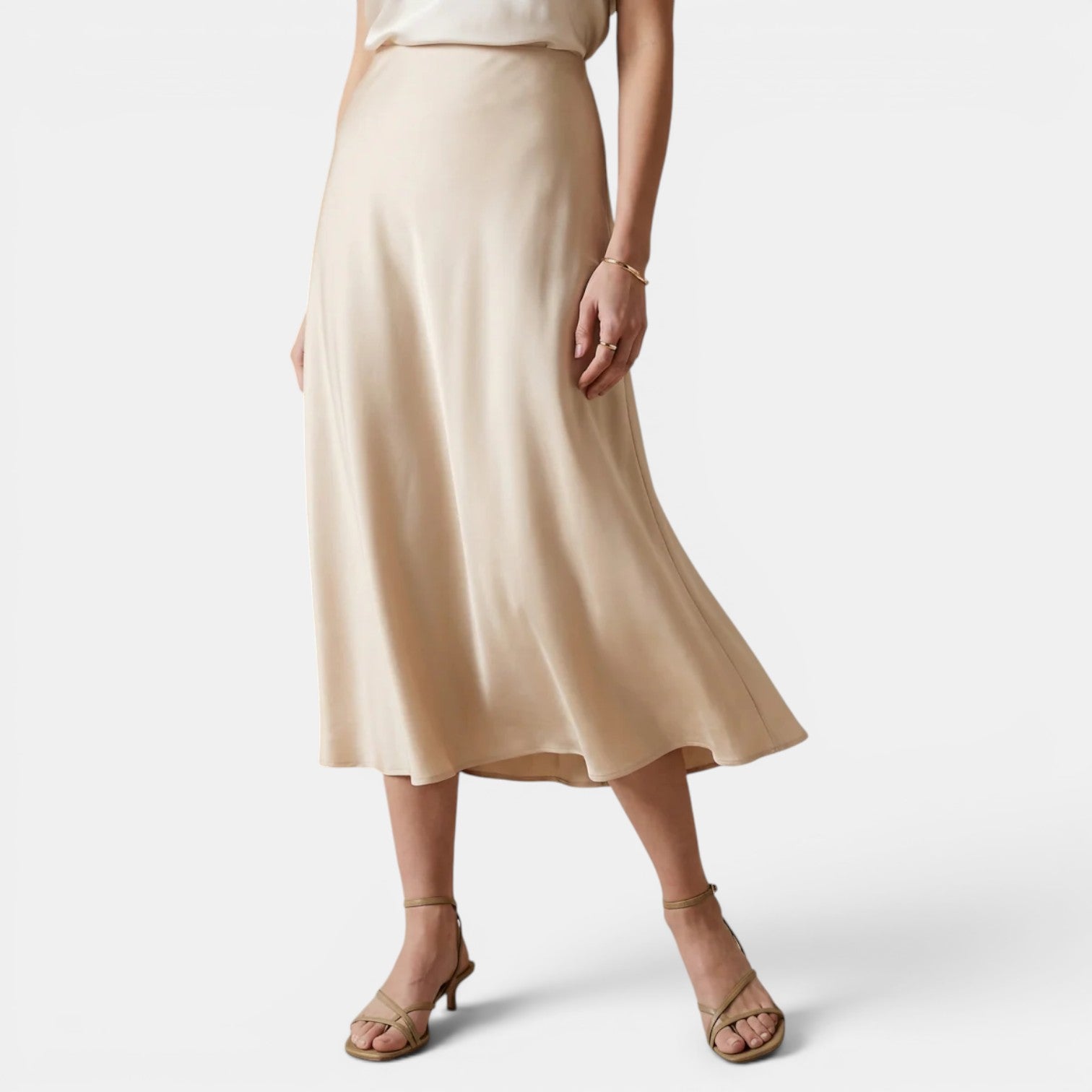 Belcien - Women’s High Waist Silk Midi Skirt