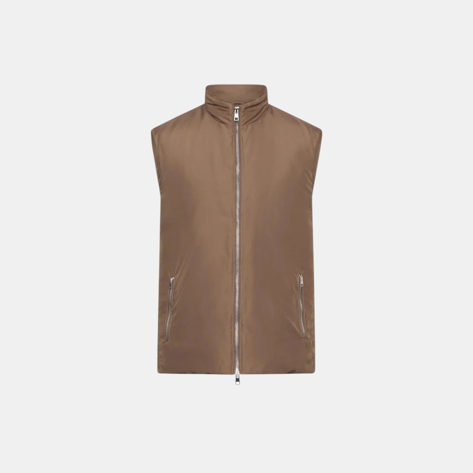 Brown vest with a zipper on a white background