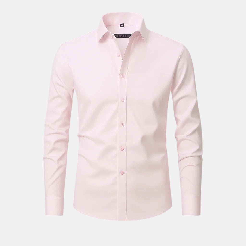Pink dress shirt on a light gray background