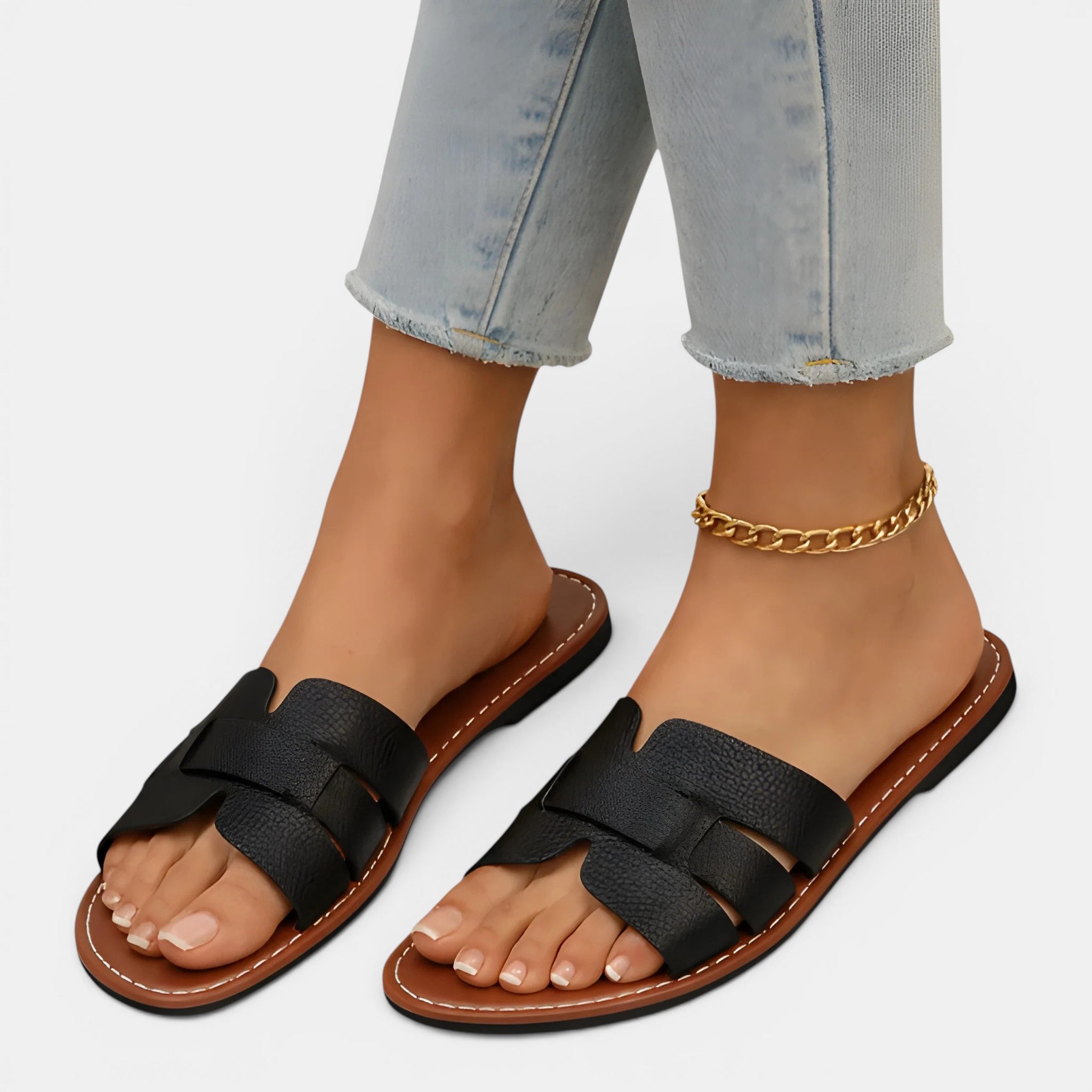 Belcien - Women’s Leather Cushioned Slide Sandals