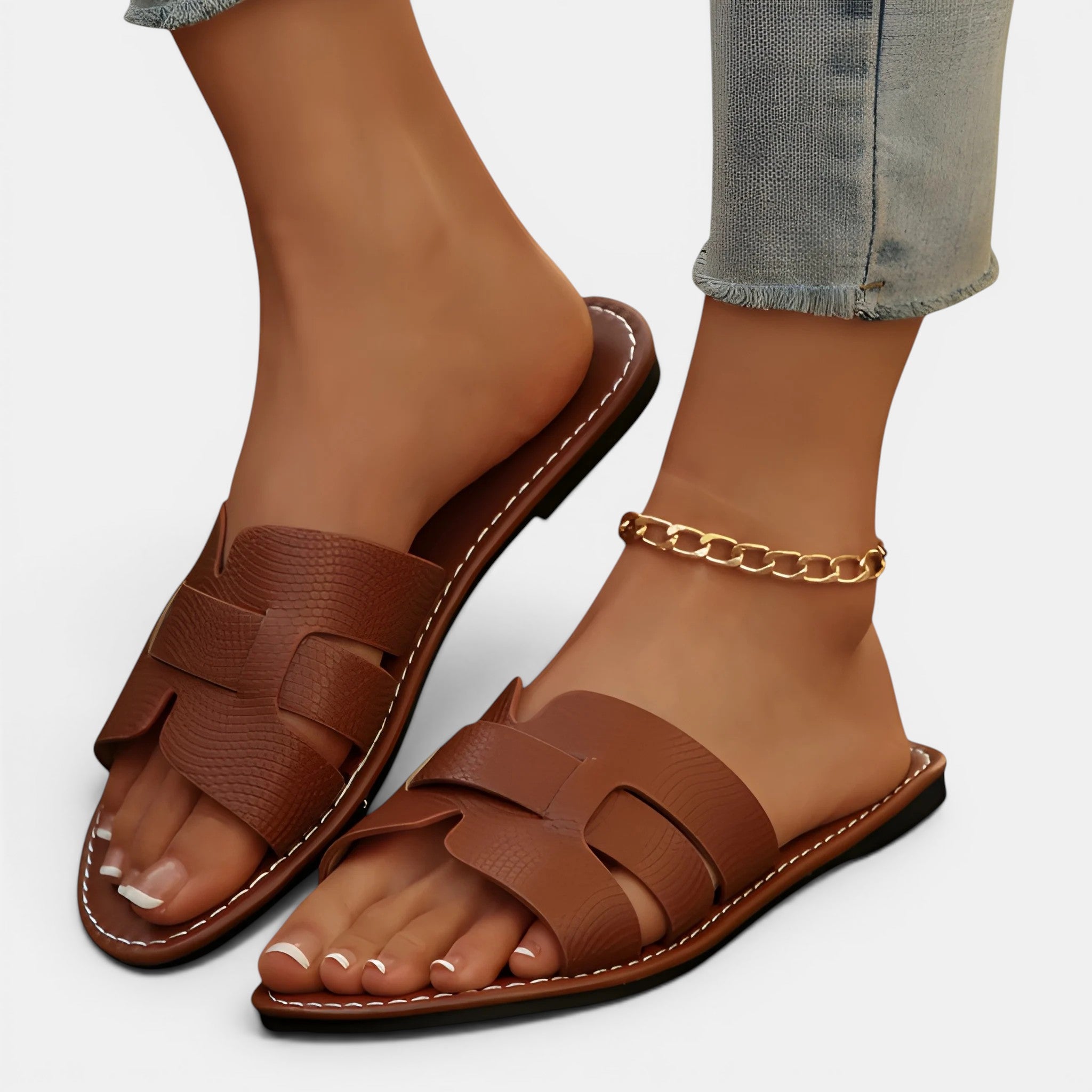 Belcien - Women’s Leather Cushioned Slide Sandals