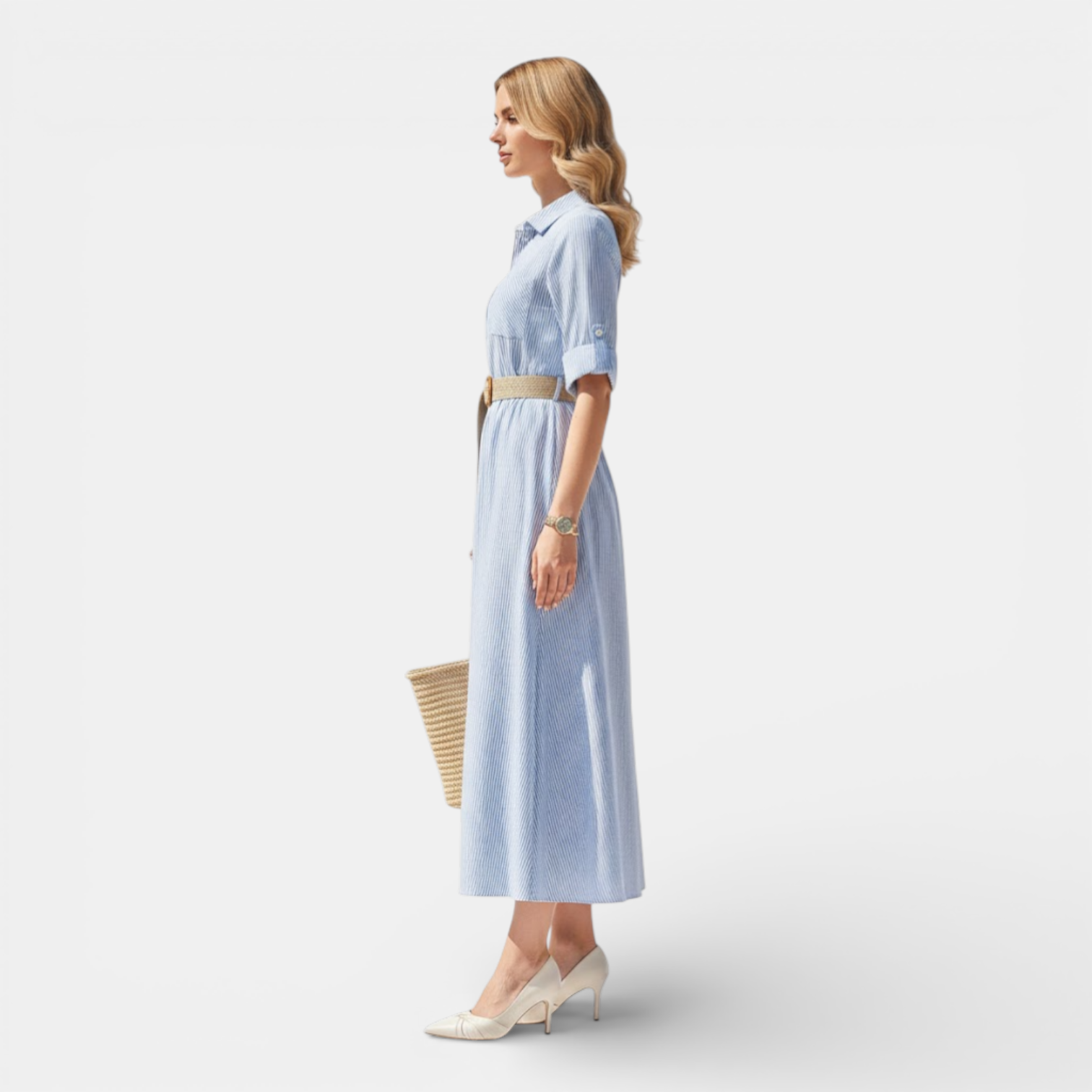 Belcien | Women’s Classic Striped Shirt Dress for the Summer