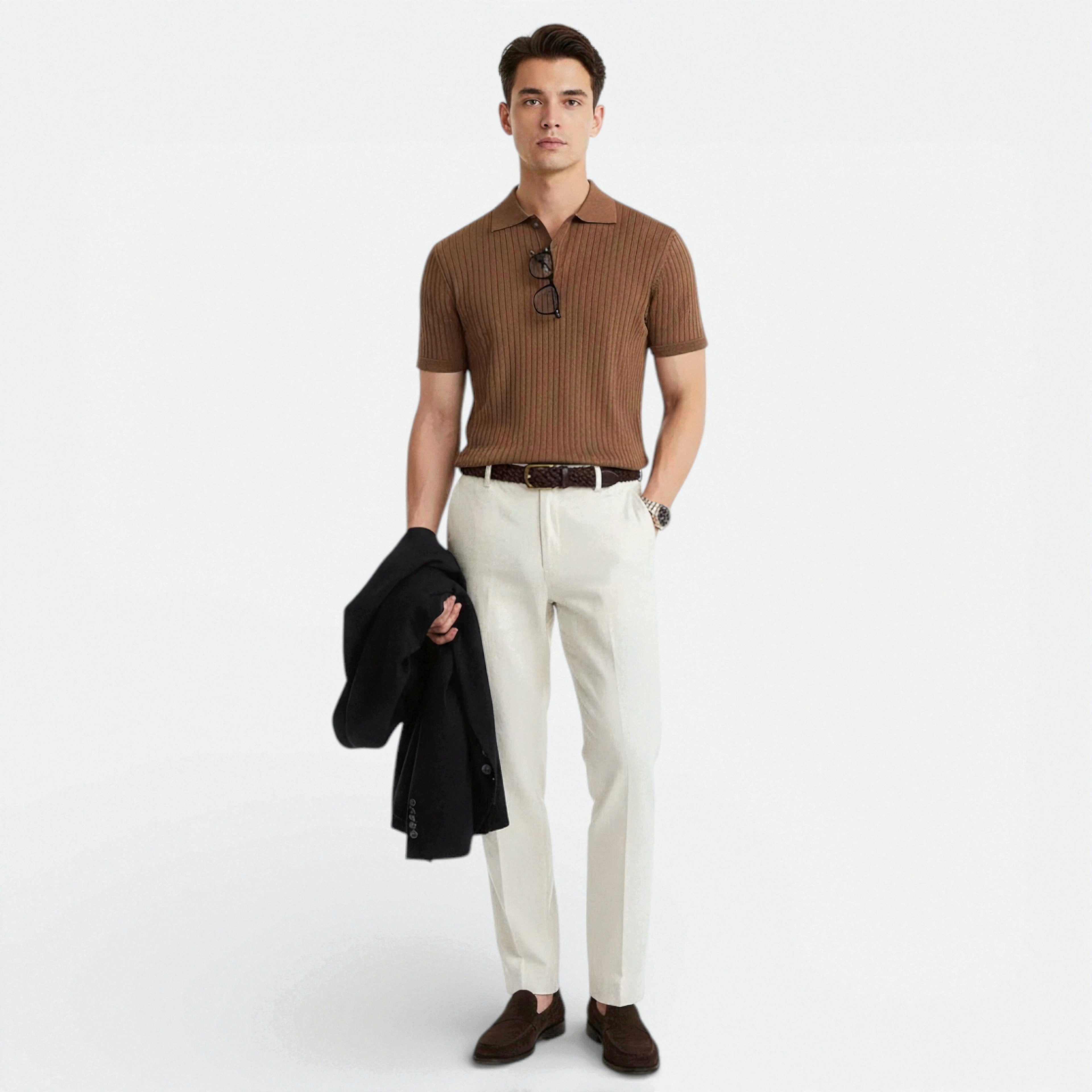 Belcien - Men’s Ribbed Polo Shirt – Elegant Summer Essential