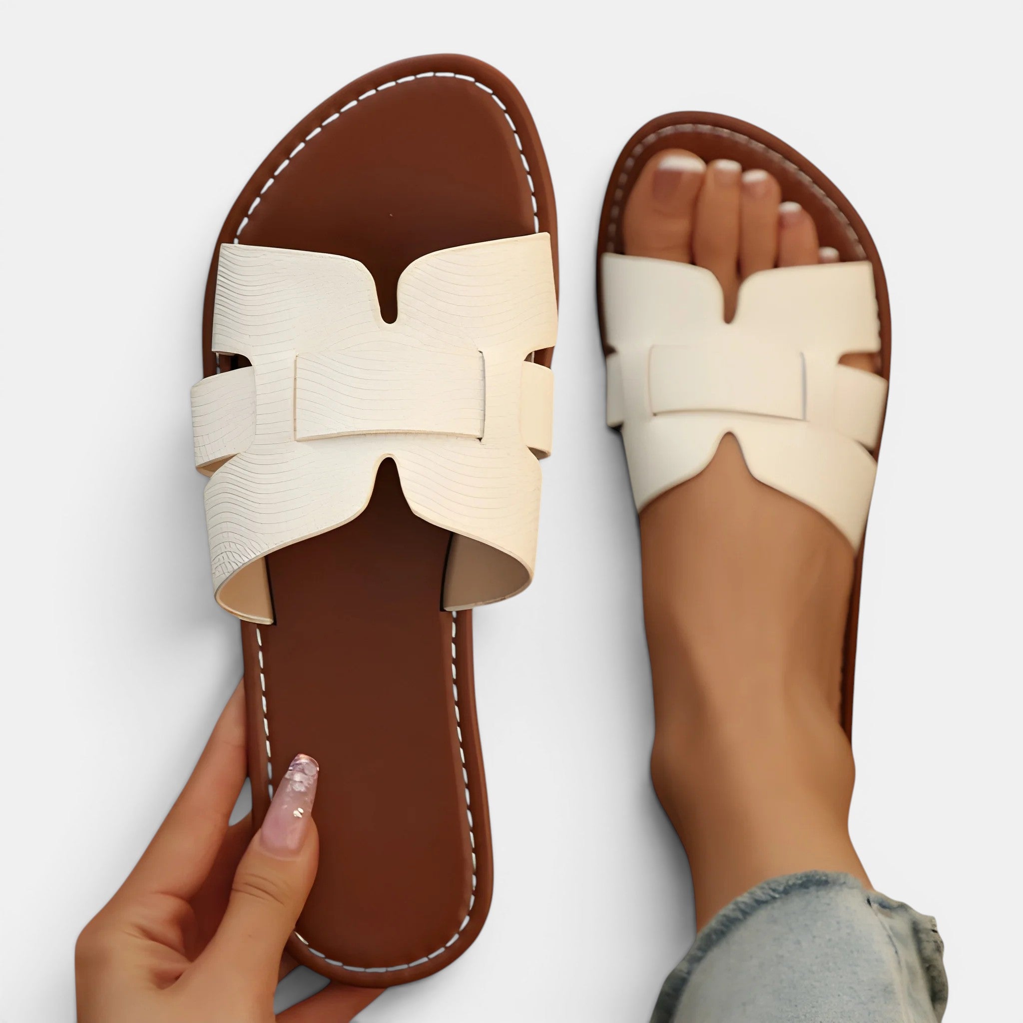 Belcien - Women’s Leather Cushioned Slide Sandals